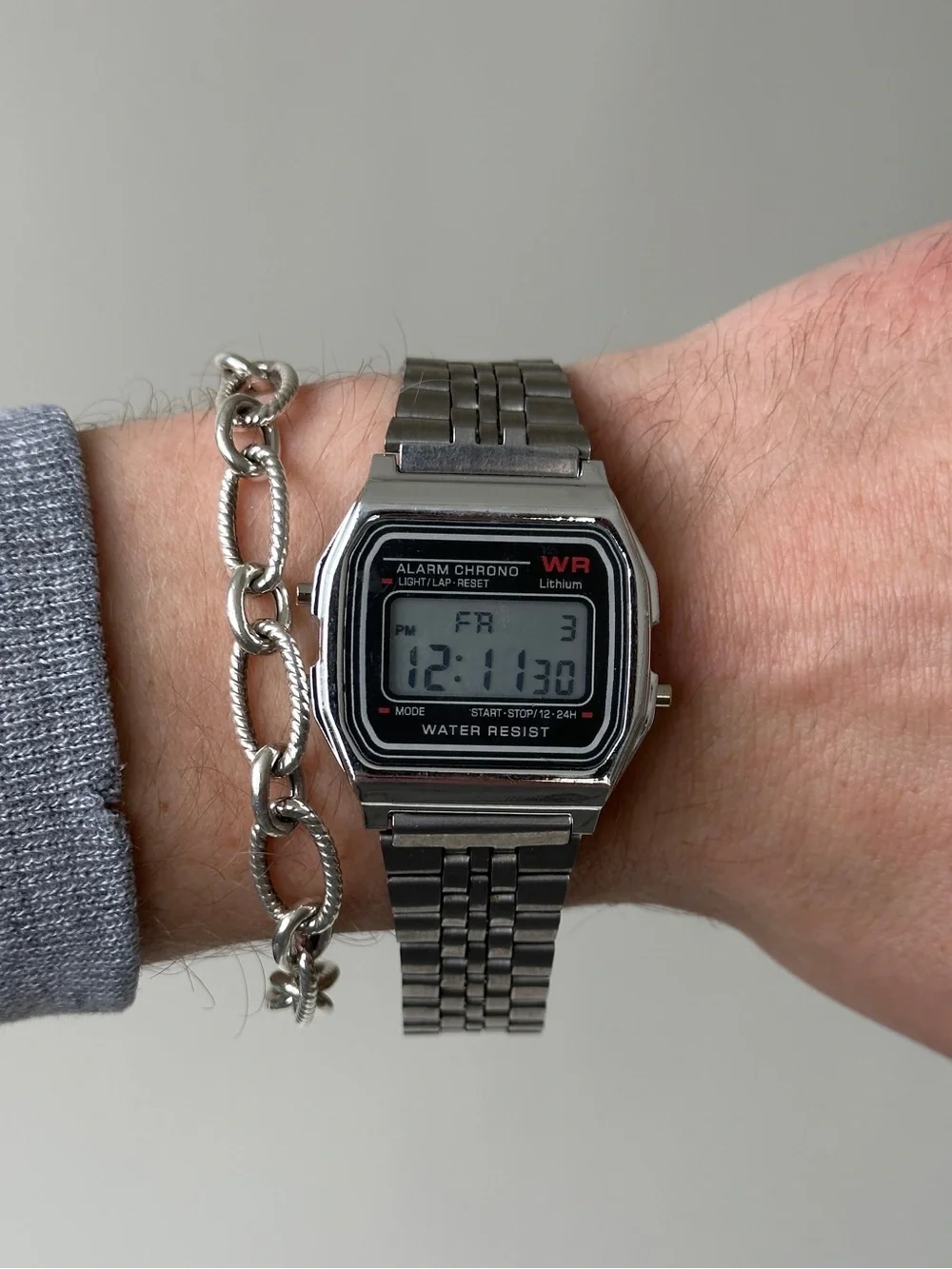Classic Silver Digital Alarm Chrono Watch - Silver